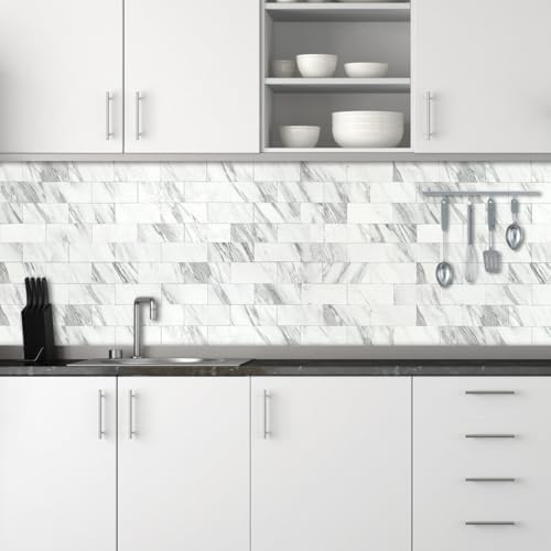 AULIGET 4-Piece White Marble Look Peel and Stick Backsplash Wall Tiles - Image 2