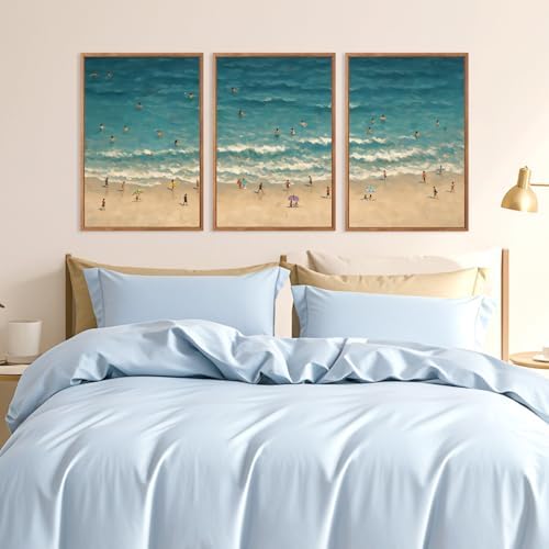 HLNIUC Summer Beach Framed Canvas Wall Art, Large Coastal Sea Wave Wall Decor - Image 3