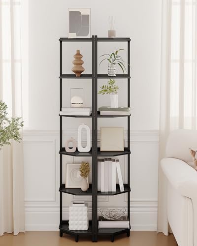 Hzuaneri Corner Shelf Stand 6-Tier Corner Bookshelf Storage Standing Shelf - Image 4