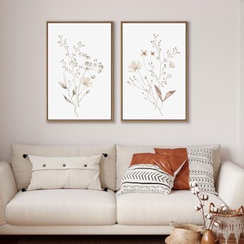 Boho Wall Art Set of 2 Watercolor Botanical Floral Canvas Prints 16x24 Inch - Image 5