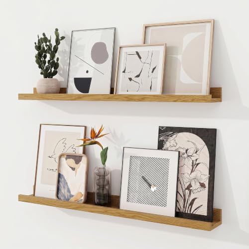 Picture Ledge Shelf, 32 inch Floating Shelves Set of 2, Oak Wood Shelf by RICHFOCUS