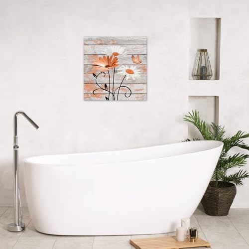 HVEST Farmhouse Orange Floral Wall Art - Image 2