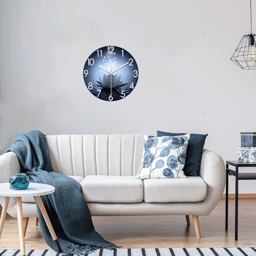 XFM White Lotus Glass Wall Clock 14 Inch Blue Zen Flowers - Image 3