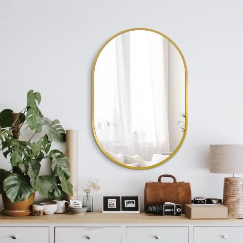 Delma 30x20 Gold Oval Bathroom Mirror by Delma