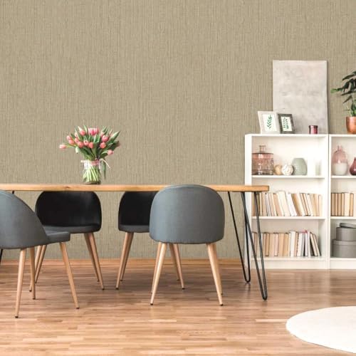 Grasscloth Peel and Stick Wallpaper Beige Brown Vinyl 16in x 197in - Image 5