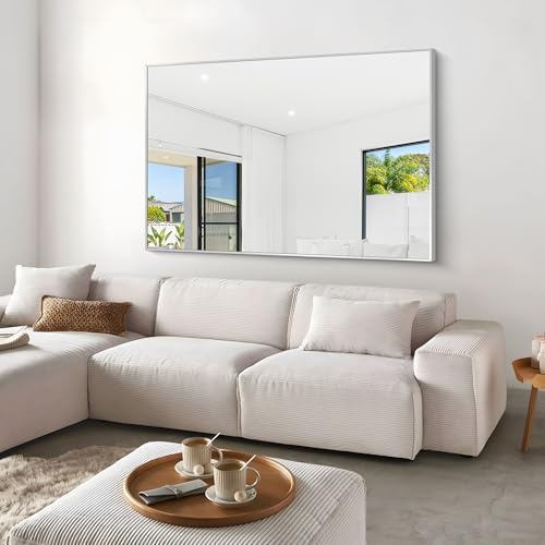 BONEWEI Silver Bathroom Mirror, 60x40 inch Wall Mirror - Image 6