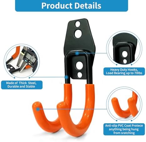 GeeWatom 2 Pack Garage Storage Utility Hooks，Garage Garden Tool Organizer，Steel - Image 3