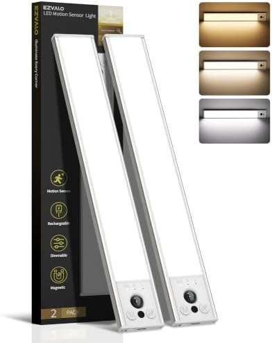 EZVALO 12inch Under Cabinet Lighting, 2 Pack 3100mAh Rechargeable Motion Sensor by EZVALO
