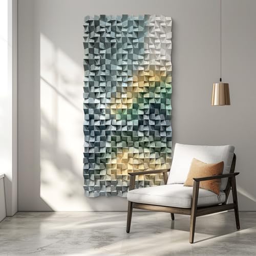 LIUZEYUE Large Wood Wall Sculpture Featuring Shadow-Rich Block Relief by Unknown