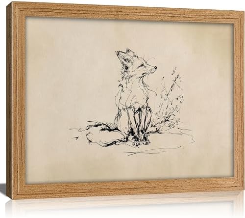guajunsanh Framed Fox Sketch Wall Art, Vintage Fox Drawing Canvas Print by Unknown