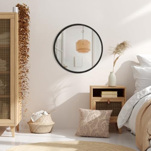 JJUUYOU Black Circle Wall Mirror Round Wood Framed Mirror - Image 5