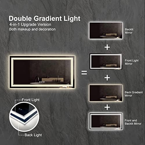 Bathroom Vanity Mirror, 48x24 Inch Gradient Front and Backlight Bathroom Mirror - Image 3