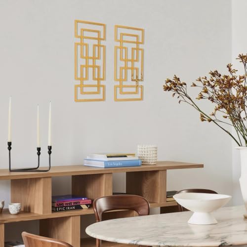 2 Piece Gold Rectangular Wall Mirrors, 15.7×7 Inch Geometric Wooden Frame - Image 6