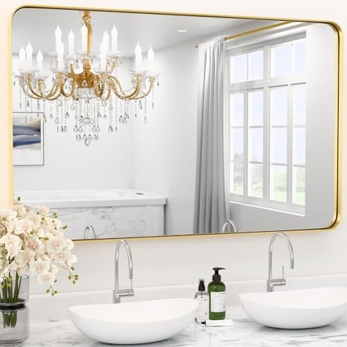 42"X 36" Gold Bathroom Mirror for Over Sink, Aluminum Frame by YYXW