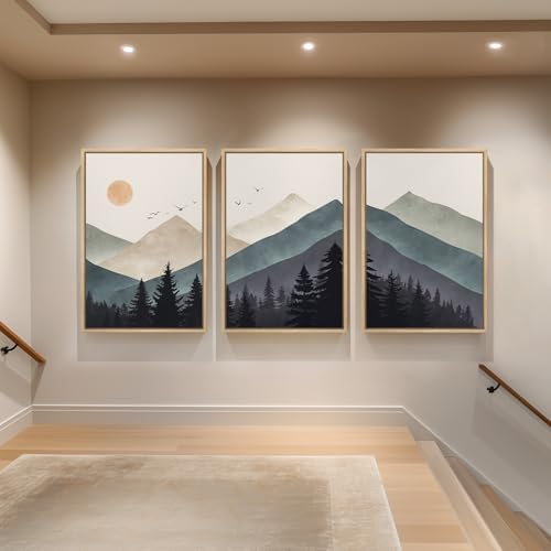 Large Framed Boho Mountain Landscape Wall Art - Image 4