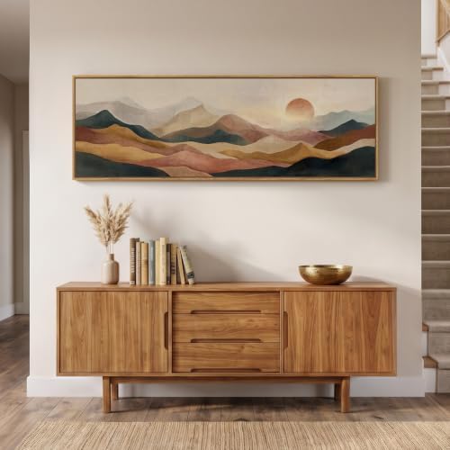 Framed Long Narrow Boho Abstract Mountain Landscape Wall Art, 60x20 In - Image 4