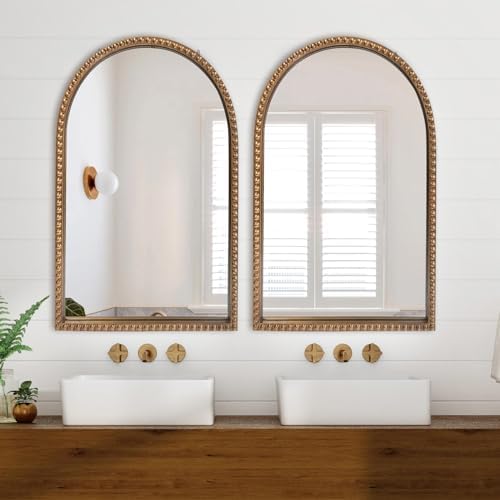 BAODANFU Traditional Wall Mirror Vintage Gold, Arched Vertical Mirrors - Image 2