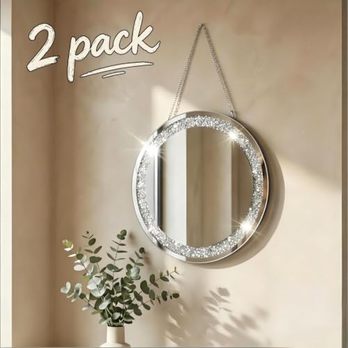 QMDECOR Crystal Crush Diamond Silver Mirror 2 Pack Diameter 12inch Round Shape - Image 4