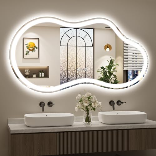 60x32 Irregular LED Mirror for Bathroom Lighted Vanity Mirror by Awandee