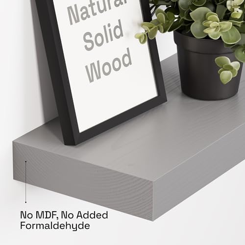 Solid Wood Floating Shelves for Wall 16 Inch Grey, Wooden Bathroom Shelf - Image 4
