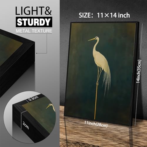 Black Framed Canvas Wall Art Posters Vintage Bird Prints Japanese Crane Retro - Image 2