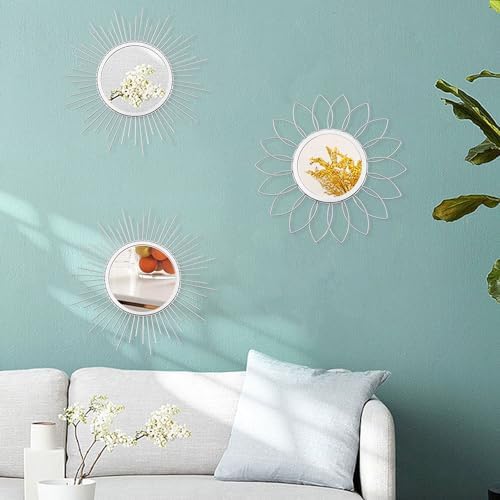 3 Pack Metal Mirrors for Wall Sunburst Wall Mirror Silver Wall Art Décor - Image 6