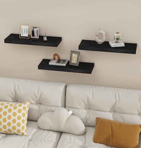 Vervida® Black Floating Wall Shelves 24in Set of 6 Holds 37 Lbs Hidden - Image 2