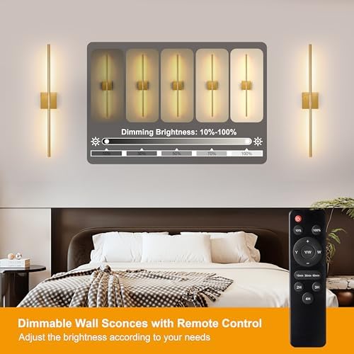 Morauroral 30 Inch Gold Rechargeable Wall Sconces Set of 2 Battery Operated - Image 2