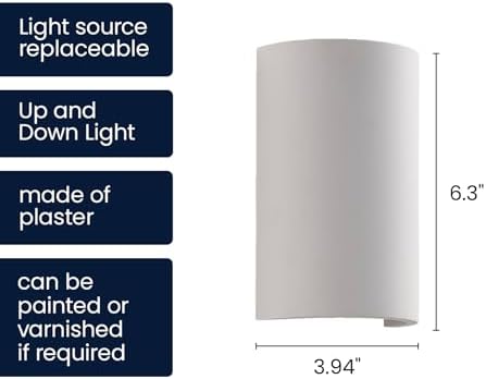 White Plaster Wall Sconce Light, Paintable DIY Wall Decor Up Down Wall Light - Image 4
