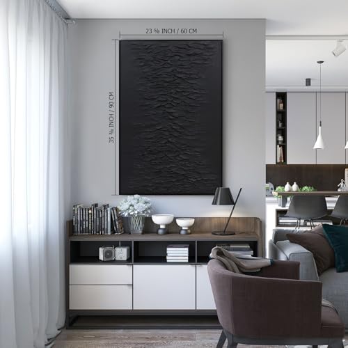 Zessonic Black Hand-Painted Thick Textured 3D Abstract Wall Art - Image 2