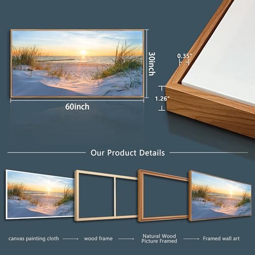 MHARTK66 Sunset Beach Wall Art for Living Room Golden Sunlight Sea Grass Dune - Image 6