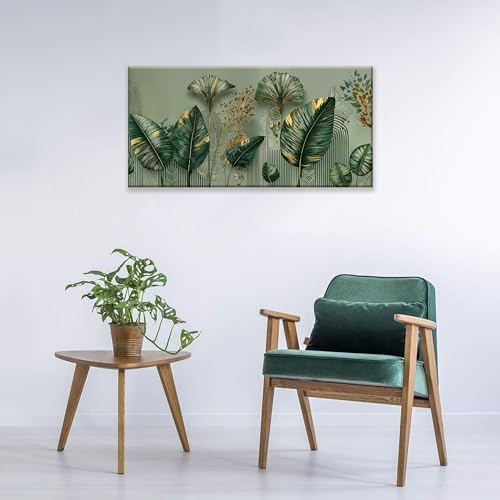 Tropical Green Leaf Accent Canvas Wall Art Decor - Image 2