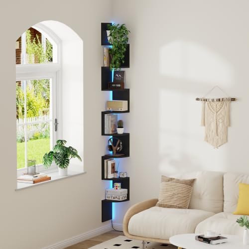 Qupui 8 Tier Corner Shelf with LED Light, 75 Inch Floating by Qupui