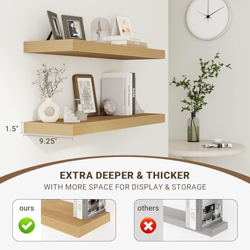 Acovy 55 Inch Floating Shelves, 3D Textured Wood Grain, Wooden Shelves - Image 4