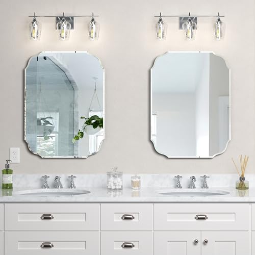28" x 20" Silver Wall Mirror Beveled Edge Frameless Mirrors - Image 4