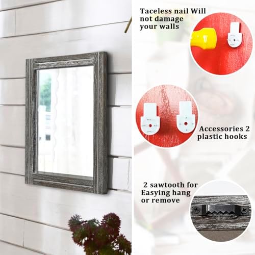AAZZKANG Mirrors for Wall Rustic Wooden Framed Rectangular 16"x12" - Image 3
