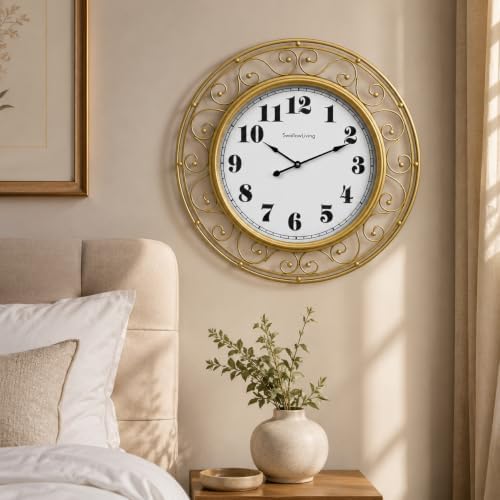 SwallowLiving Ornate Metal Wall Clock 20 Inch – Large Arabic Numbers Silent - Image 4