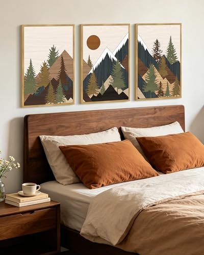 KUVIOKE Landscape Mountain Wall Art 16x 24in Large Set Sunrise Pine Tree Forest - Image 2