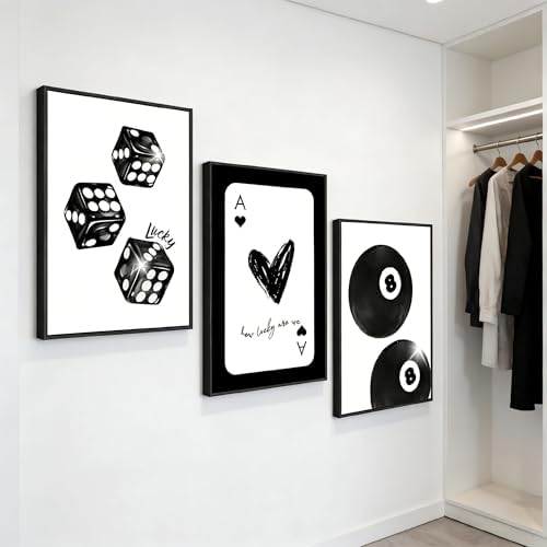 3Pcs Black and White Lucky Dice Wall Art Trendy Lucky 8 Ball Pictures Wall - Image 3