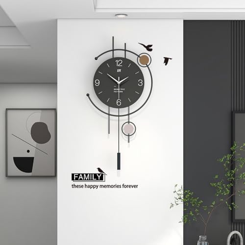 Large Black Wall Clock for Living Room Decor Big Metal Minimalist Decorative by CreativeClock