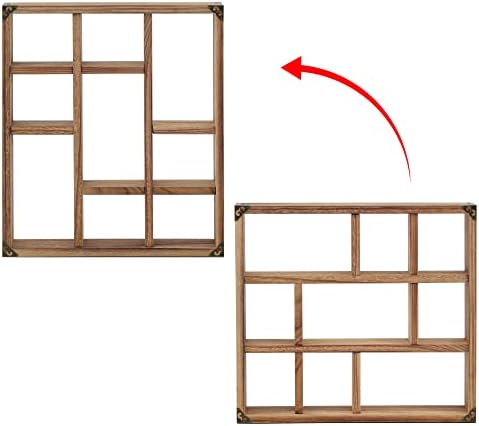 17.7x15.7-Inch Shadow Box Shelf 9-Slot Rustic Wood Floating Shelves Larger - Image 5