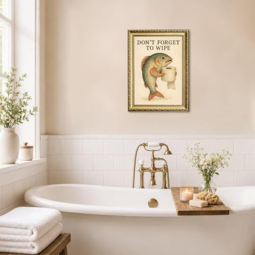 Funny Fish Bathroom Wall Art Don't Forget to Wipe Quote Sign Wall Decor Painting - Image 5