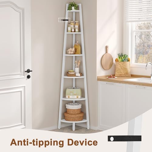 Hoctieon Corner Shelf, 6-Tier Corner Bookshelf, Rustic Ladder Shelf, Industrial - Image 3