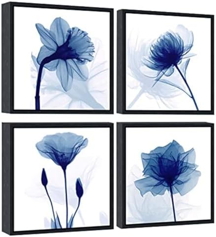 Pyradecor Black Framed Wall Art Blue Flickering Flower Modern Paintings Canvas by Pyradecor