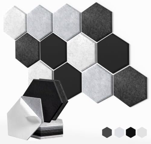 12 Pack Hexagon Self-Adhesive Decorative Acoustic Wall Panels by 100PolyesterAcousticPanel