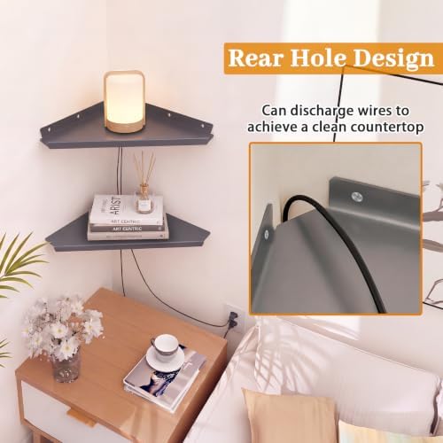 12" Gray Large Corner Floating Shelf Wall Mounted, Metal 2 Pcs - Image 6