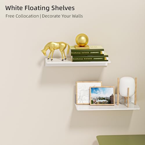 HNVNER Adhesive Floating Shelves 2 Pieces, Glossy White Shower Wall Shelf - Image 7