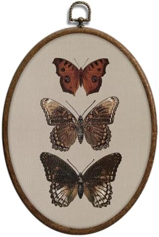 Vintage Butterfly Oval Wall Art, Neutral Antique Butterfly Sketch Oval Framed by Unknown