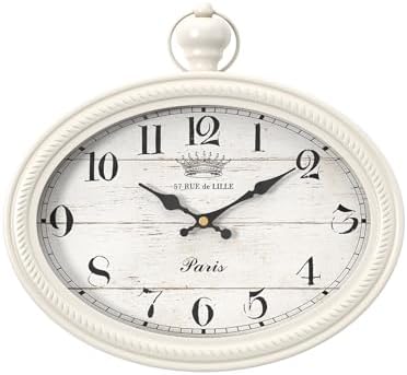 Retro Oval Wall Clock. White Vintage Antique Style by Ddysins