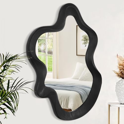 Asymmetrical Mirror for Wall Decor Large Modern Wavy Wooden Framed Wall Mirror by Lzuso